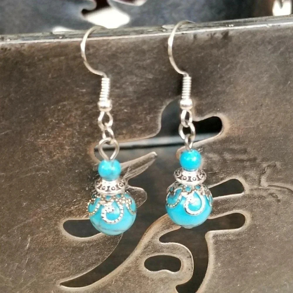 Turquoise Gem Victorian Lace Earrings